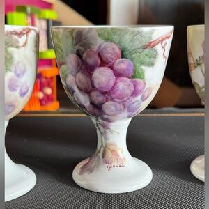 Grape and Vine Design Handpainted Kiln-Fired Ceramic Goblets Set of 4